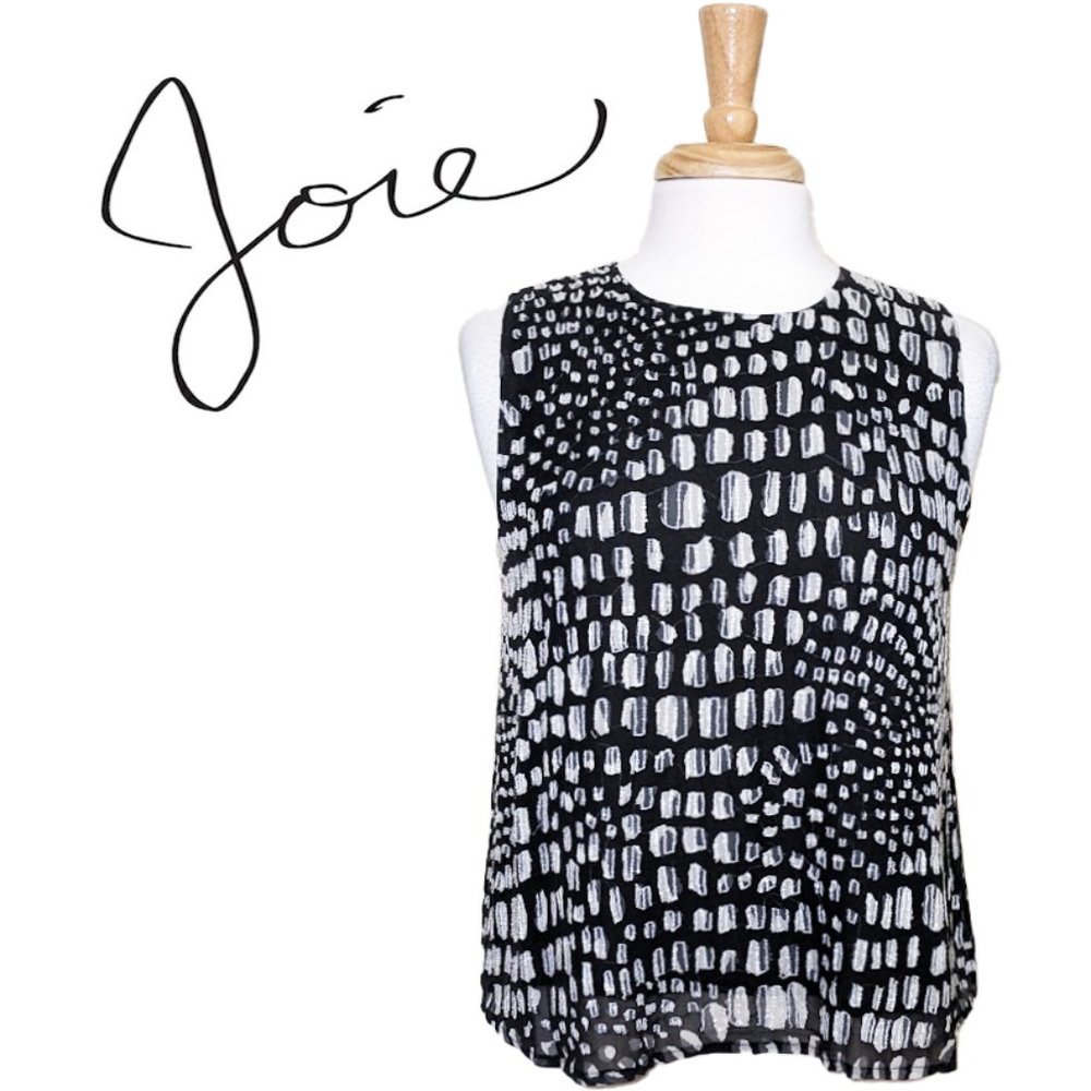 JOIE Silk Beaded Rough Diamond Print Silk Tank Top